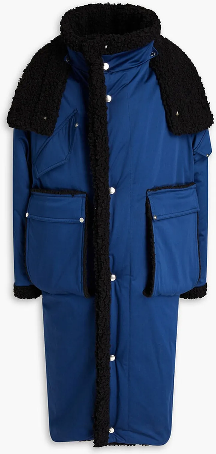 Oversized faux shearling-trimmed cotton-gabardine hooded coat