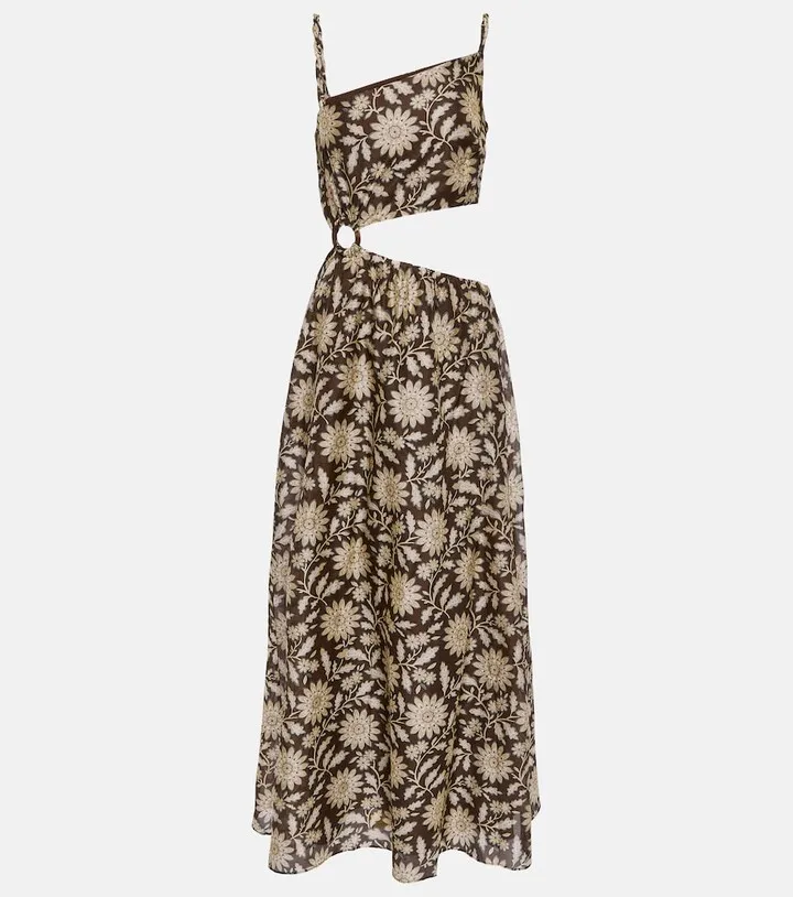 Asymmetric cotton and silk maxi dress