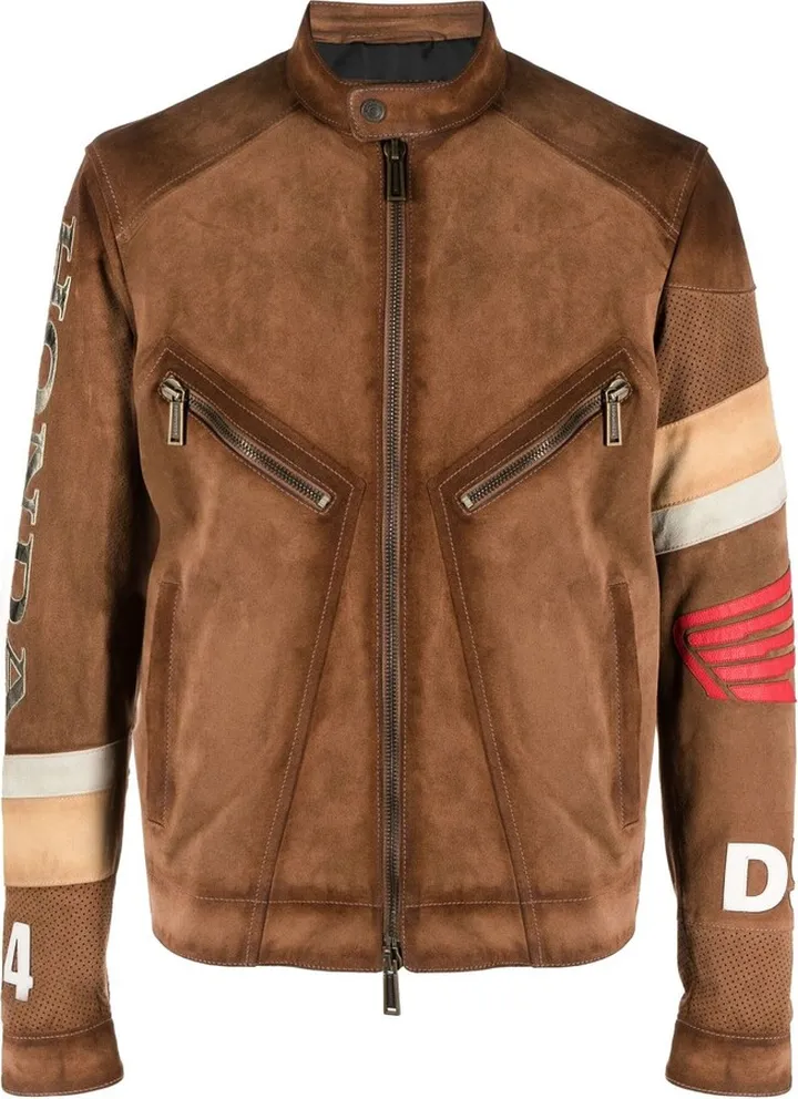 Logo-Patch Suede Biker Jacket
