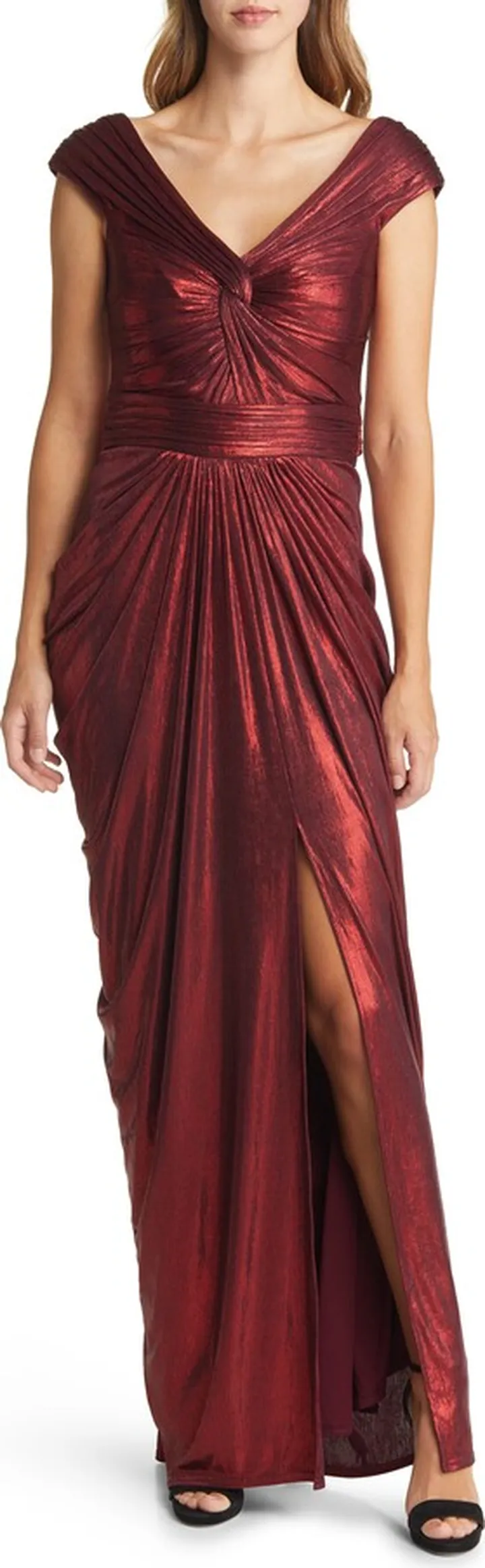 Ellery Metallic Draped Long Sleeve Jersey Gown