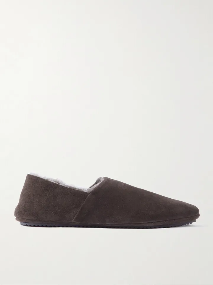 Shearling-Lined Suede Slippers