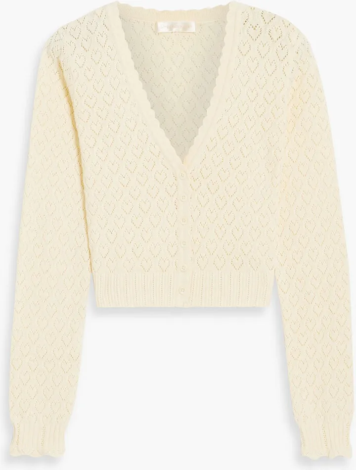 Janie cropped pointelle-knit organic cotton cardigan