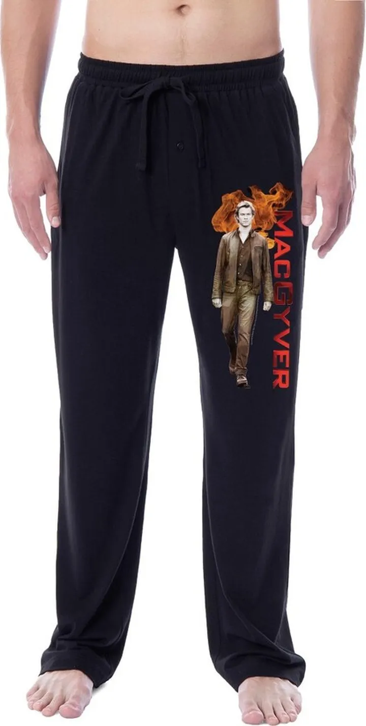 Macgyver Mens' Title Logo 2016 Series Flame Sleep Pajama Pants (XXX-Large) Black