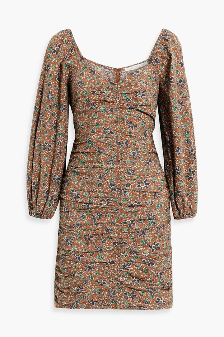 Nadi ruched floral-print cotton mini dress