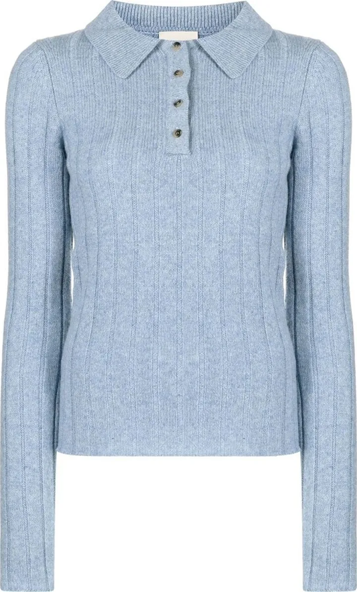 Rib-Knit Cashmere Polo Top