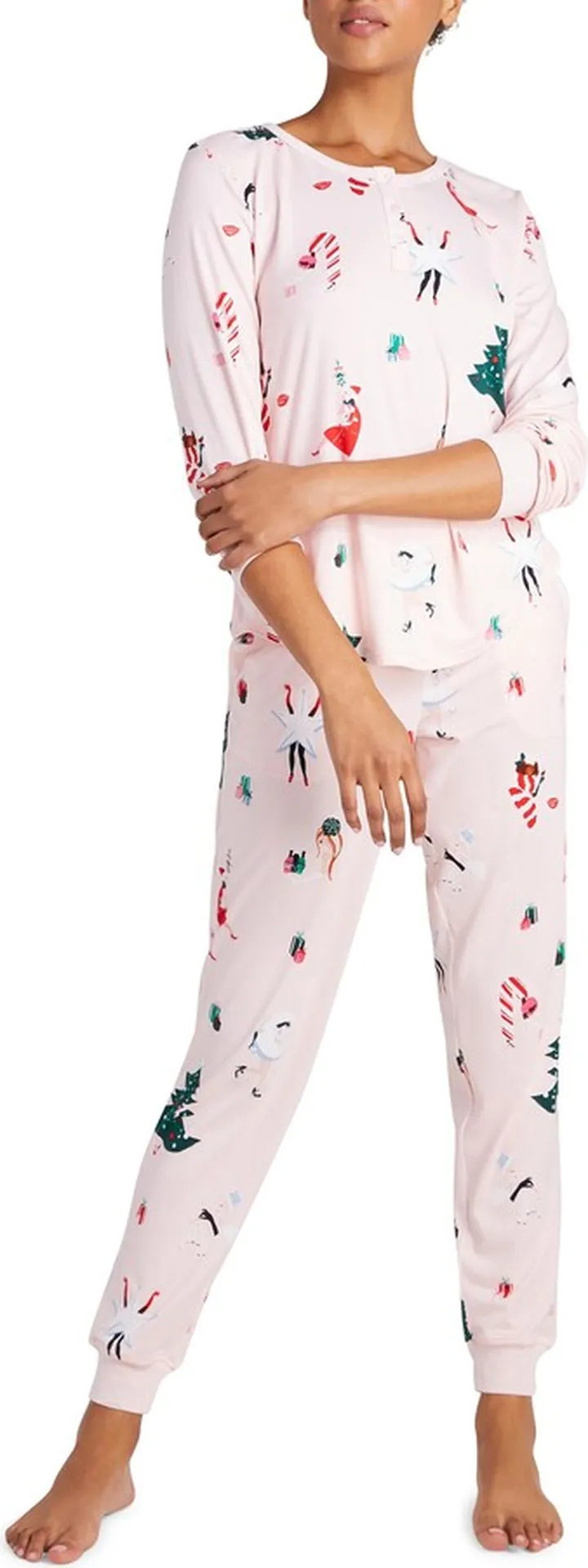 Print Henley Long Pajamas