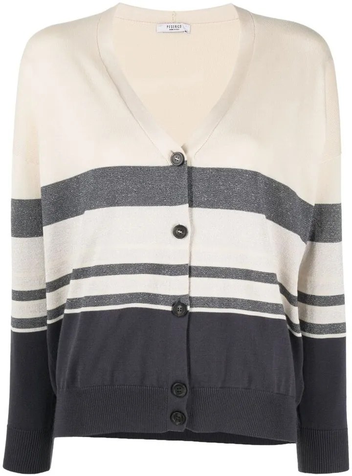striped V-neck cardigan
