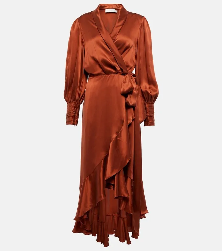 Wrap silk satin midi dress