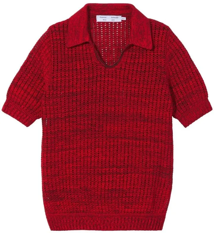 Open-Knit Pique Polo Top