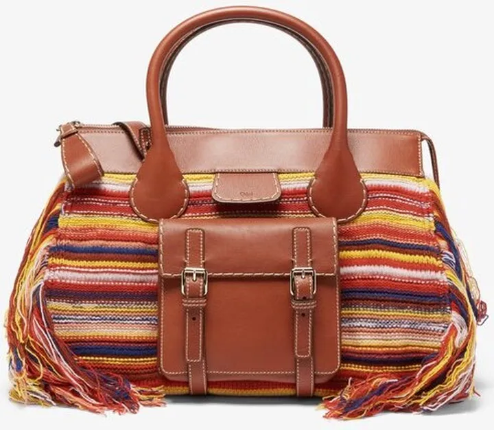 Edith Leather-trim Striped Cashmere Bag