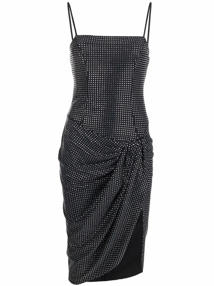 Rhinestone-Embellished Draped Dress