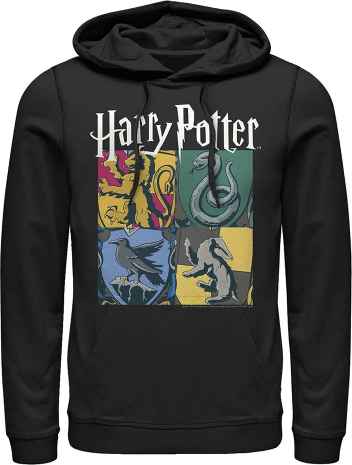 Men's Harry Potter Hogwarts Houses Vintage Collage Pull Over Hoodie - Black - 3X Large