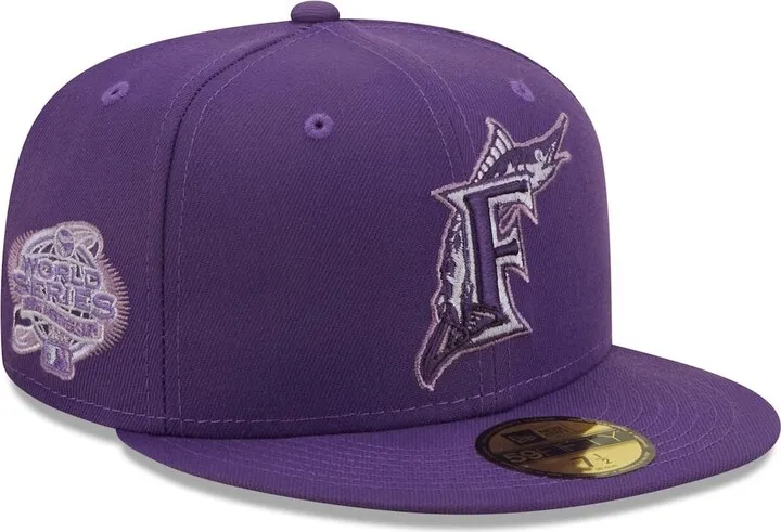 Men's New Era Purple Florida Marlins 2003 World Series Lavender Undervisor 59FIFTY Fitted Hat