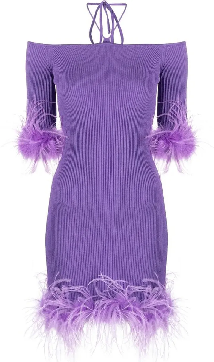 Feather-Trim Off-Shoulder Minidress
