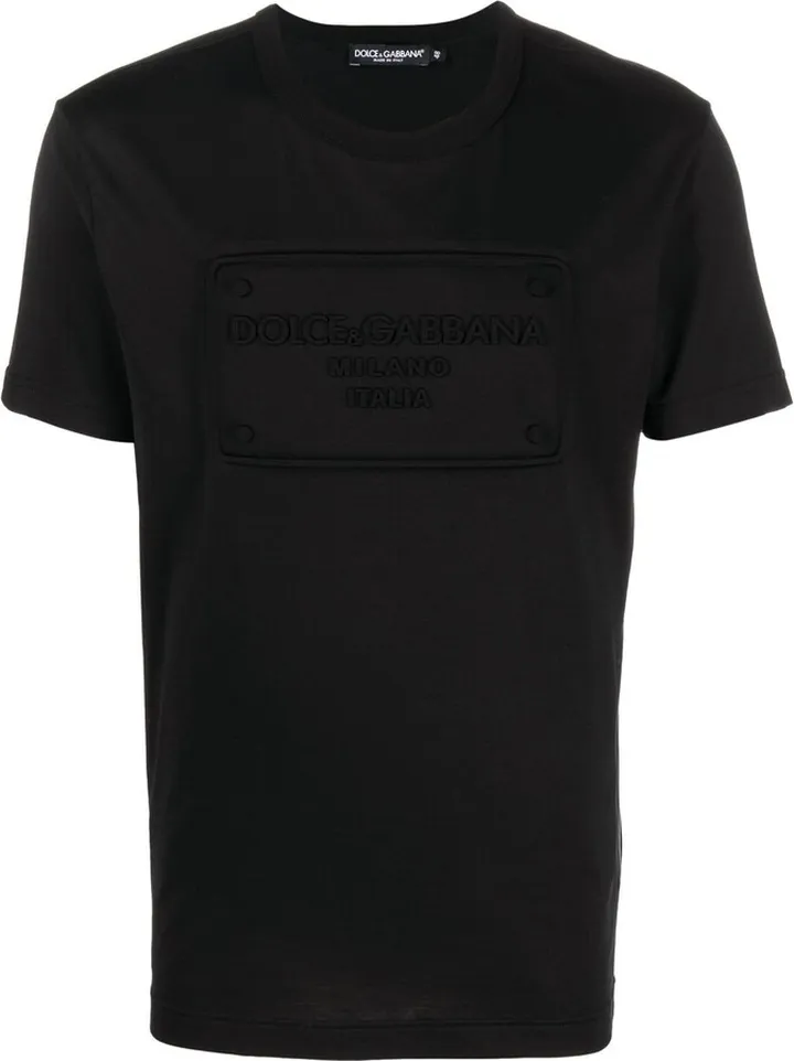 Black Embossed Logo Cotton T-Shirt