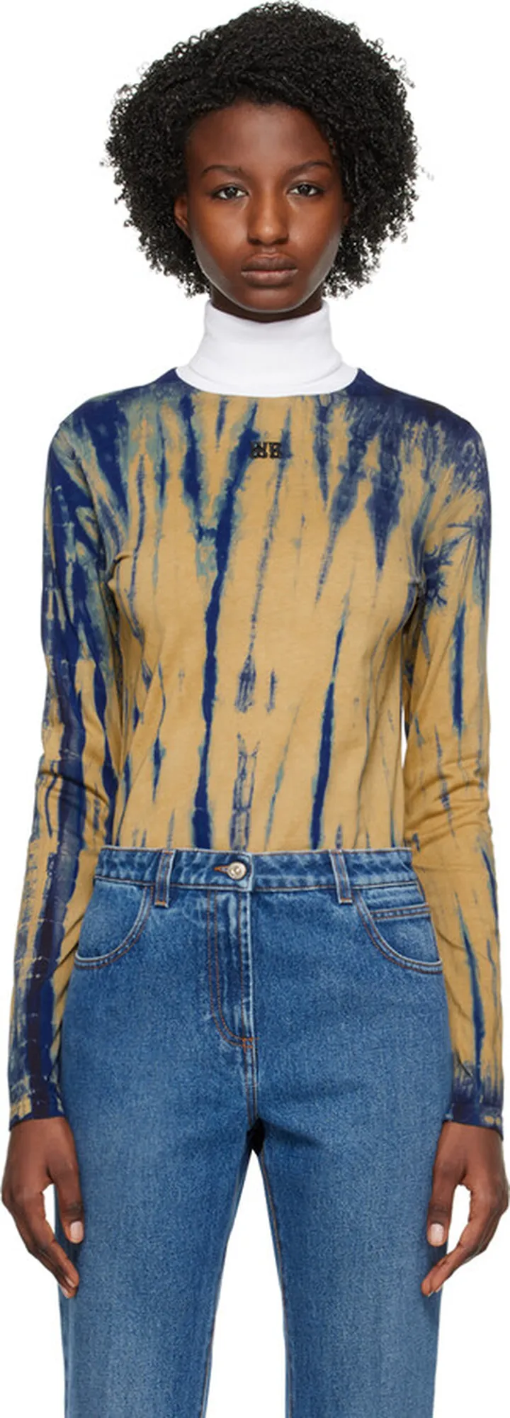 Wales Bonner Blue & Beige Tie-Dye Turtleneck