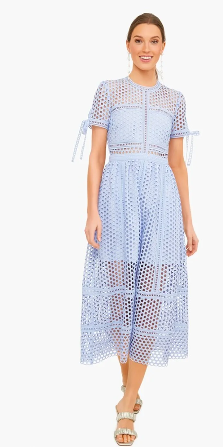 Lilac Guipure Lace Midi Dress