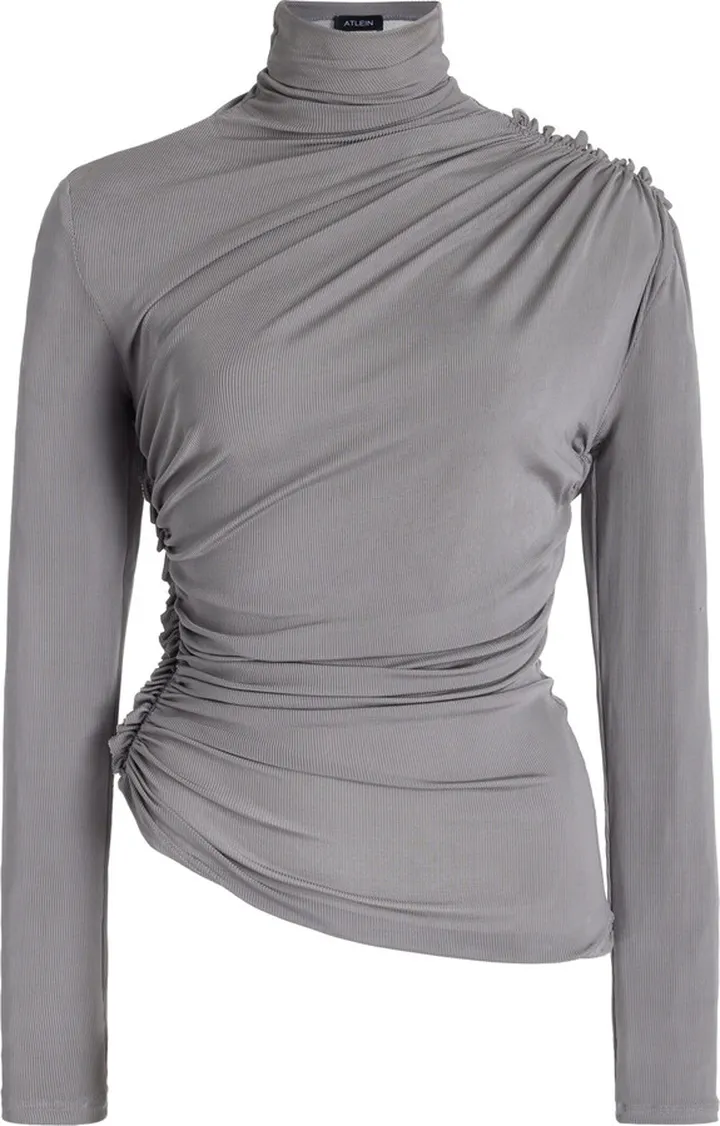 Women's Exclusive Ruched Ribbed-Knit Turtleneck Top
