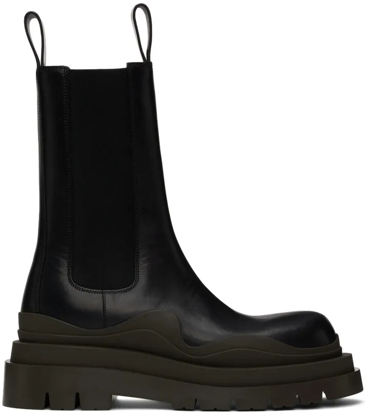 Bottega Veneta Black & Brown Tire Chelsea Boots