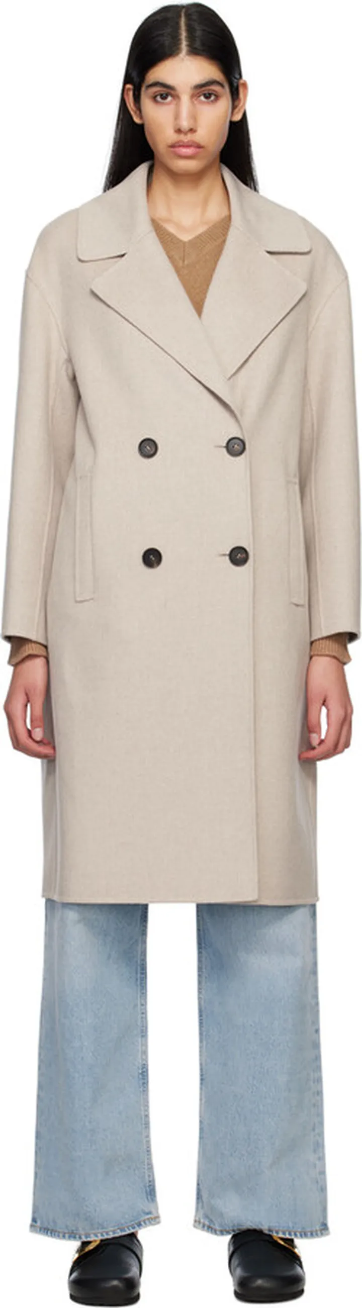 S Max Mara Beige Double-Breasted Coat