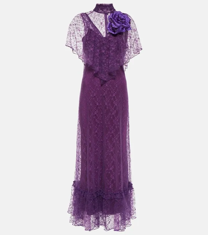 Appliqued lace midi dress