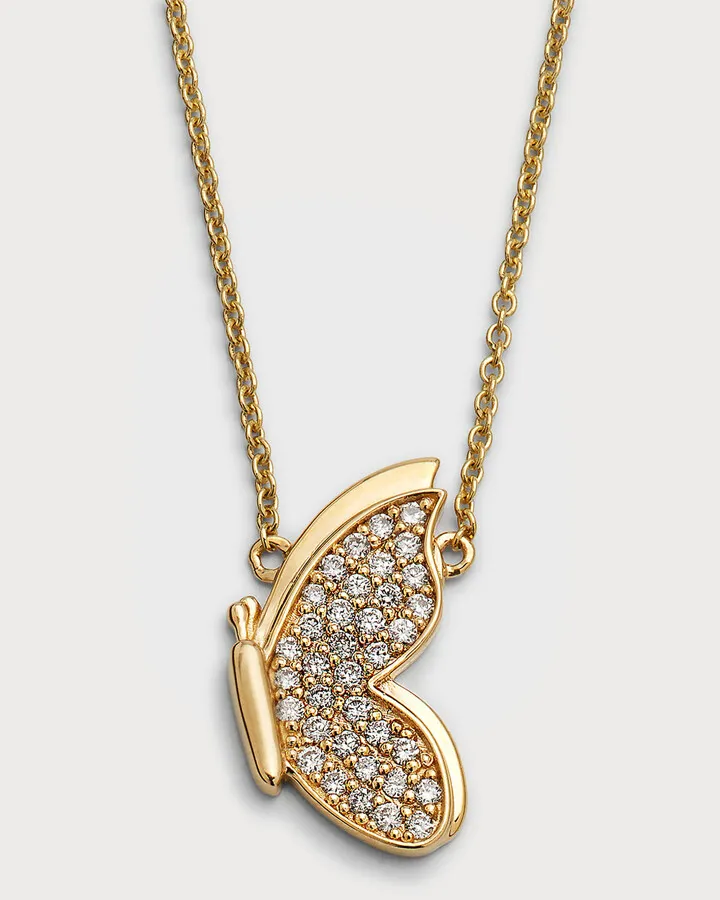 14K Gold Diamond Pavé In Flight Butterfly Necklace