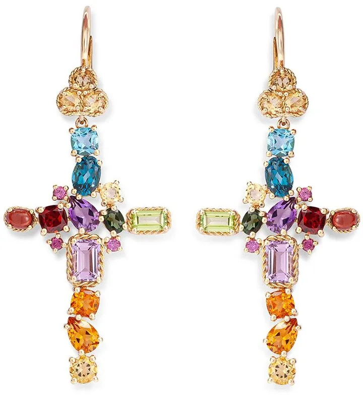 18kt Yellow Gold Gemstone Cross Earrings