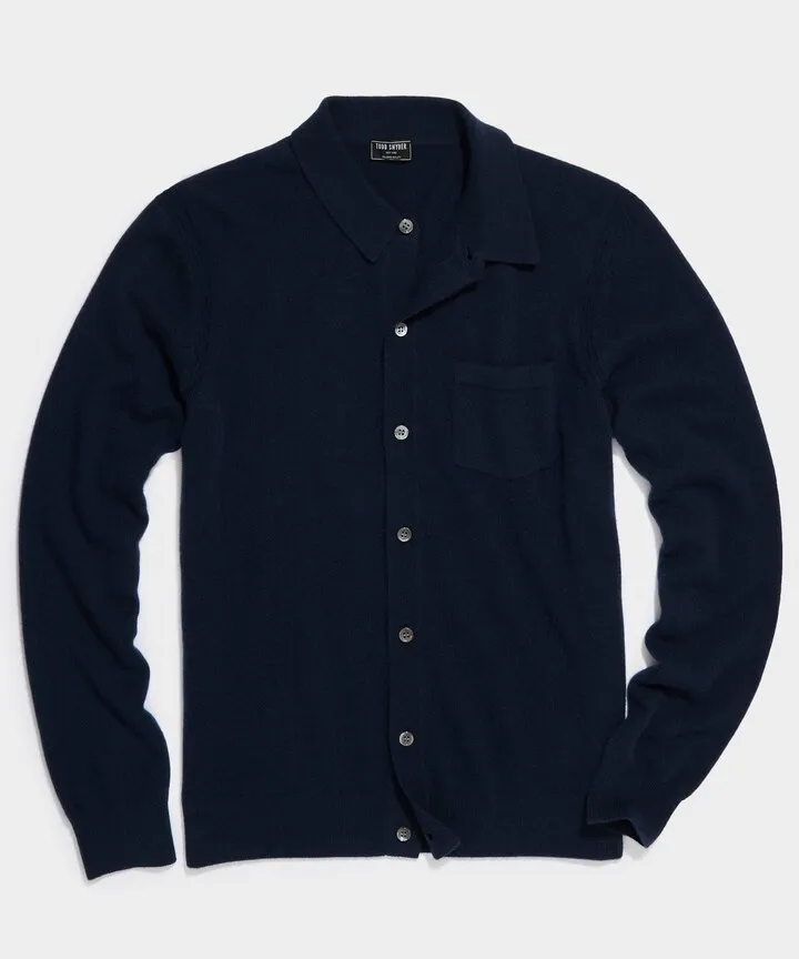 Cashmere Long-Sleeve Sweater Polo in Navy