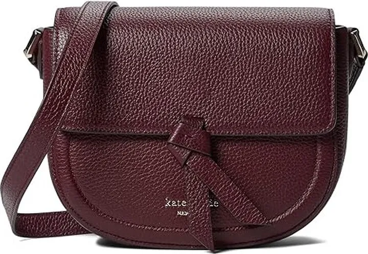 Kate Spade New York Knott Pebbled Leather Medium Saddle Bag (Grenache) Handbags