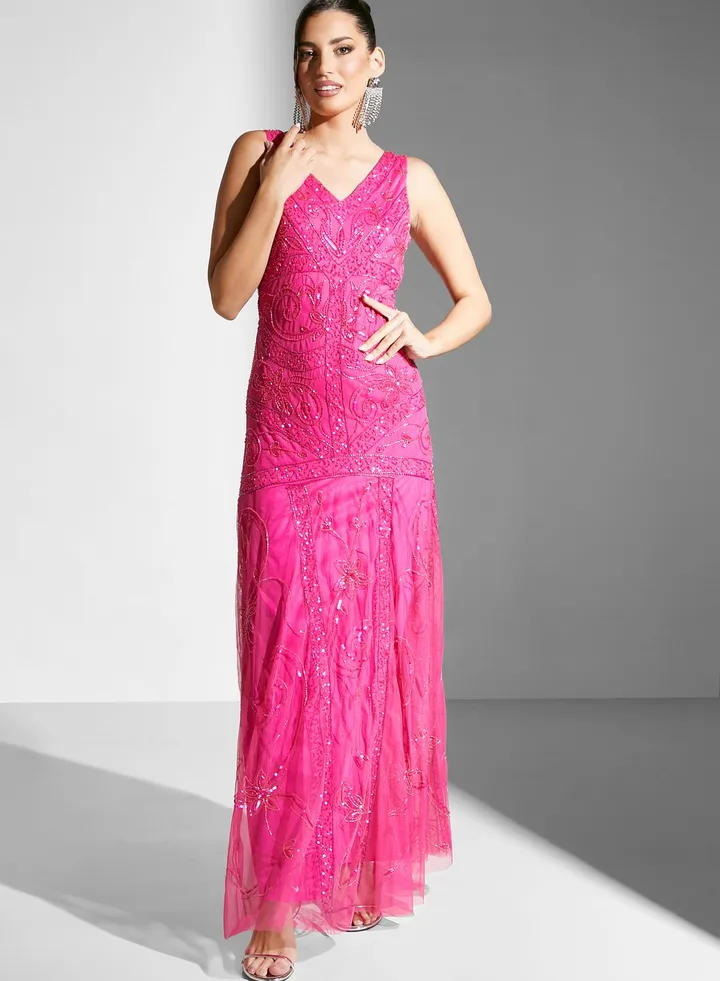 V-Neck Sequin Dress