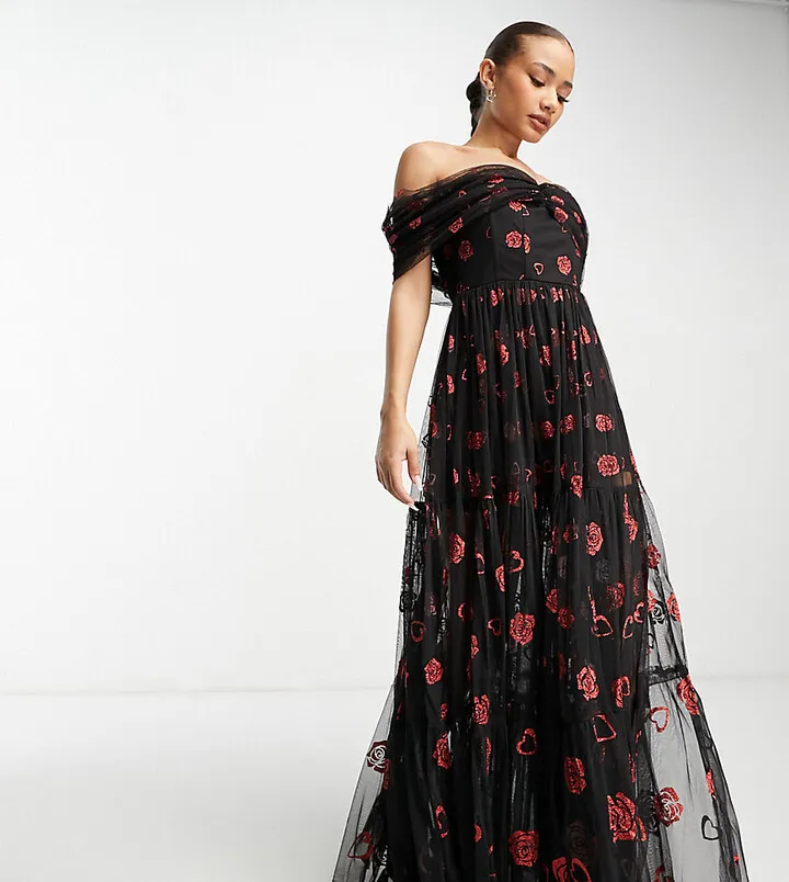 Lace & Beads exclusive corset maxi dress in glitter hearts
