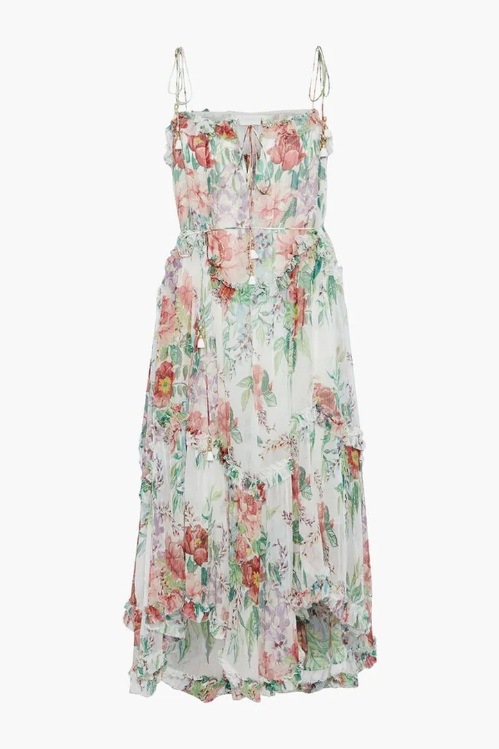 Tiered floral-print silk-crepon midi dress
