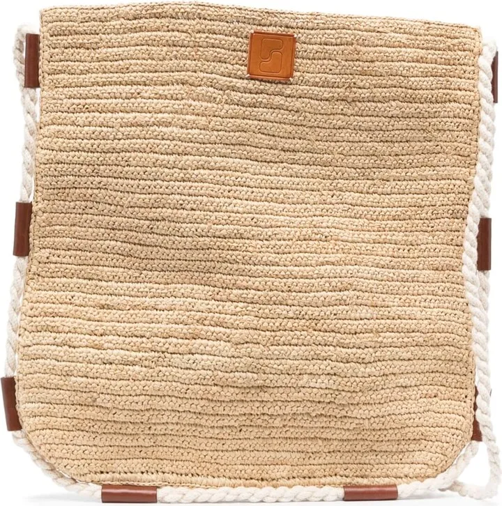 Logo-Patch Braided Tote Bag