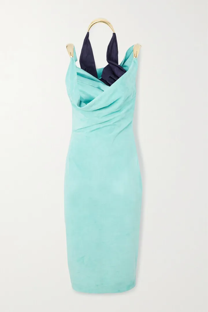 Bottega Veneta - Layered Draped Embellished Suede Dress - Blue