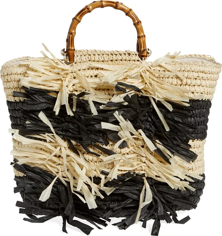 Rose Stripe Straw Satchel