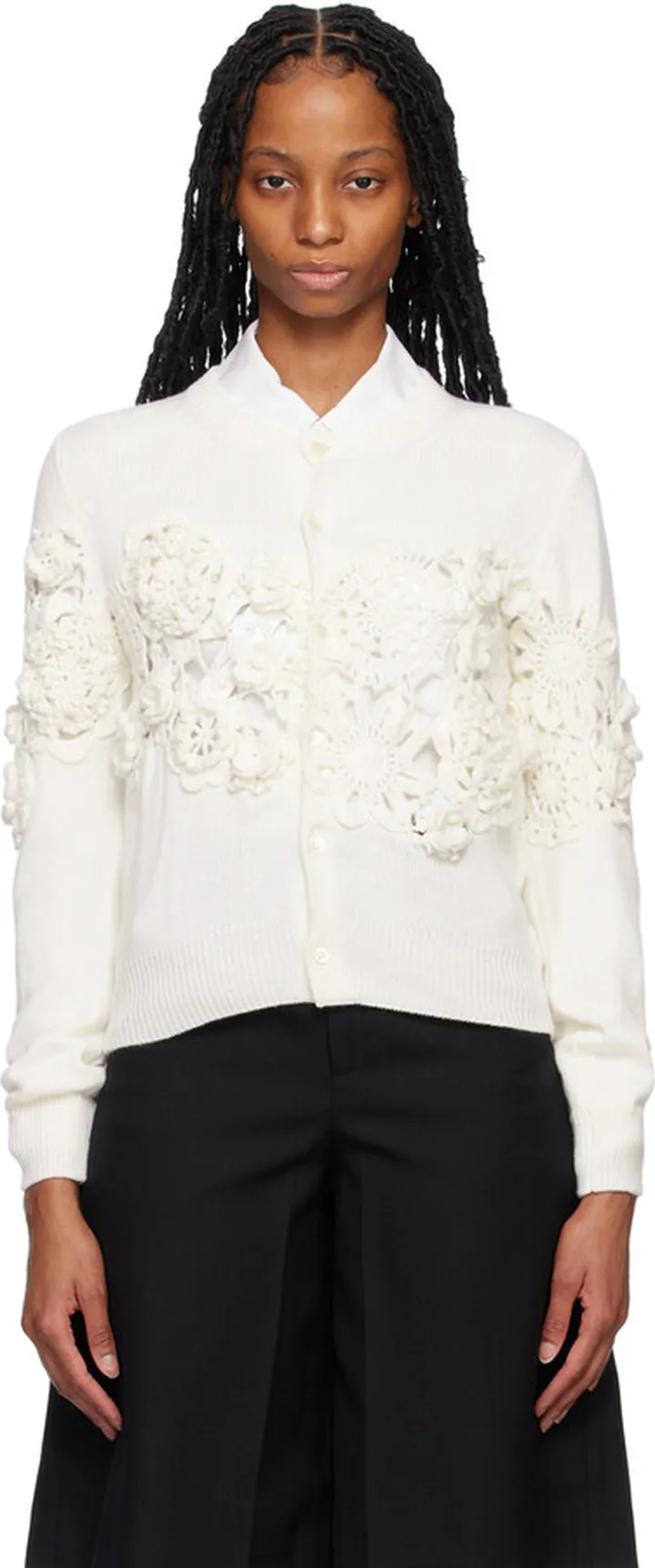 Comme des Garçons Girl White Floral Cardigan