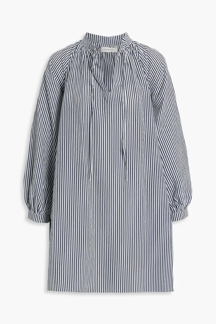 Striped Lyocell-blend poplin mini dress