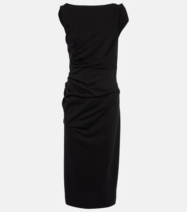 Gathered cotton jersey midi dress