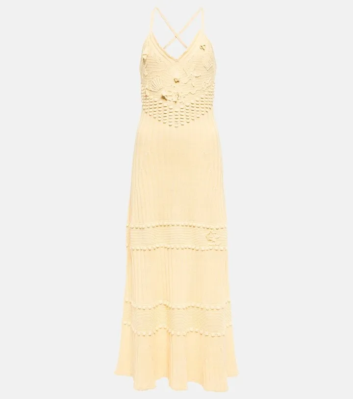 Linen and silk knit midi dress