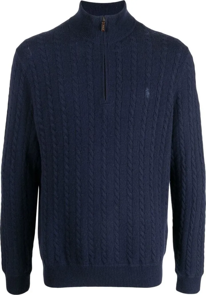 cable-knit Polo-Pony half-zip jumper