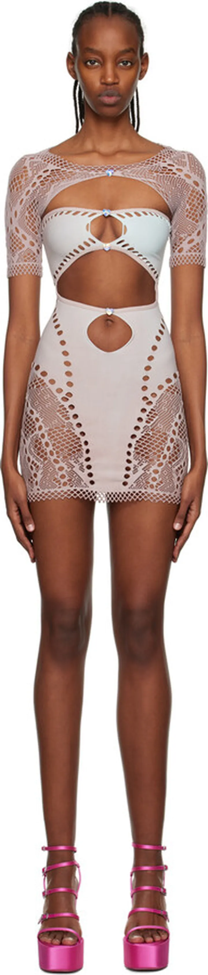 Poster Girl Taupe & Blue Barbi Mini Dress