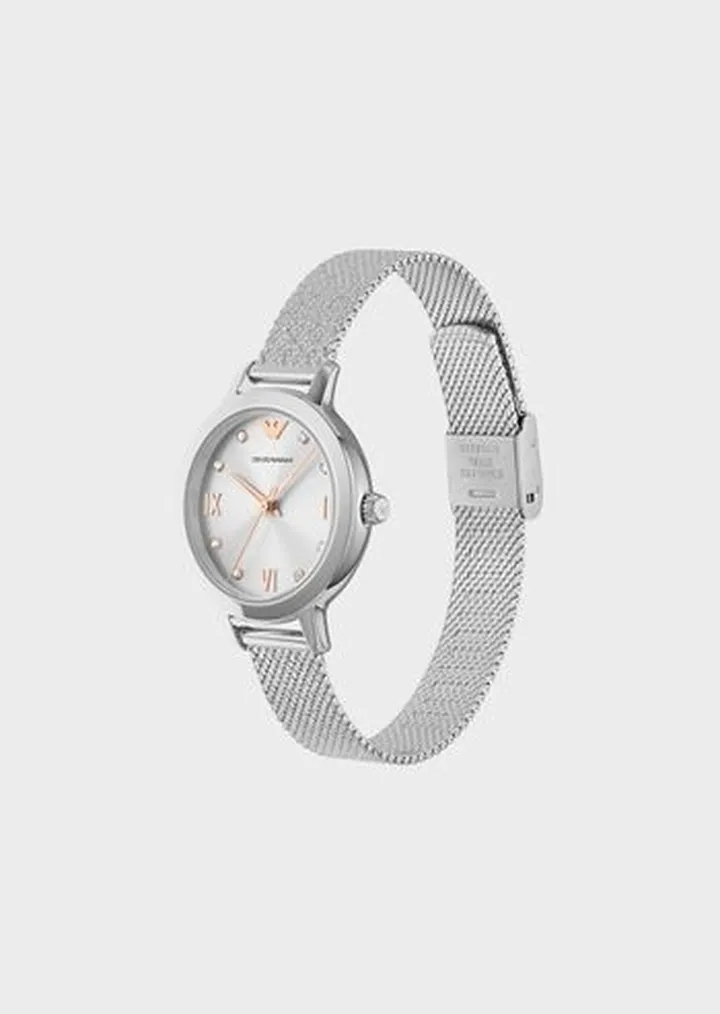 Three-Hand Stainless Steel Mesh Watch and Earrings Set