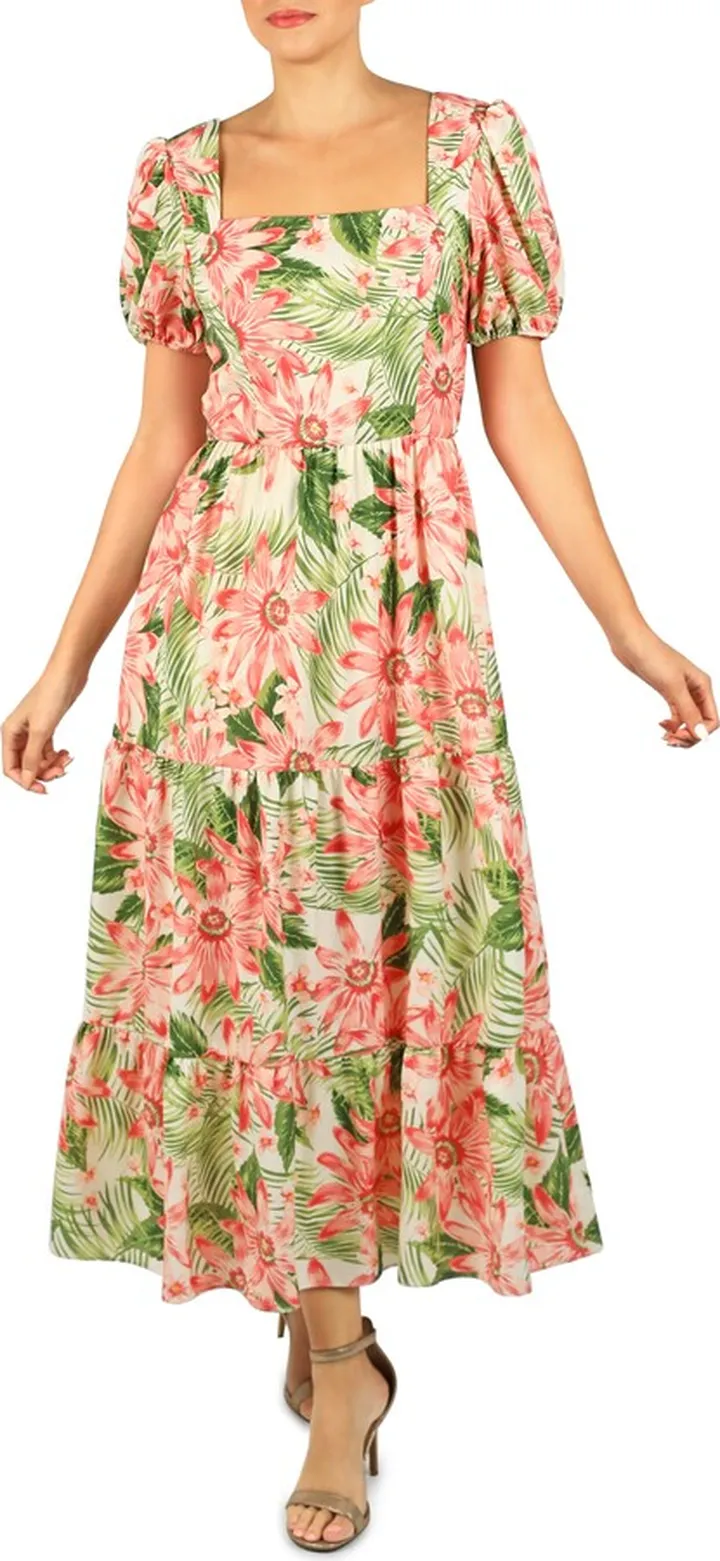 Floral Puff Sleeve Midi Dress