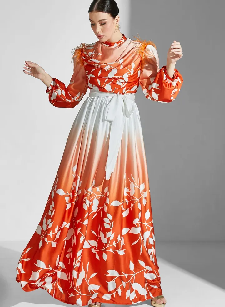 Balloon Sleeve Belted Dress