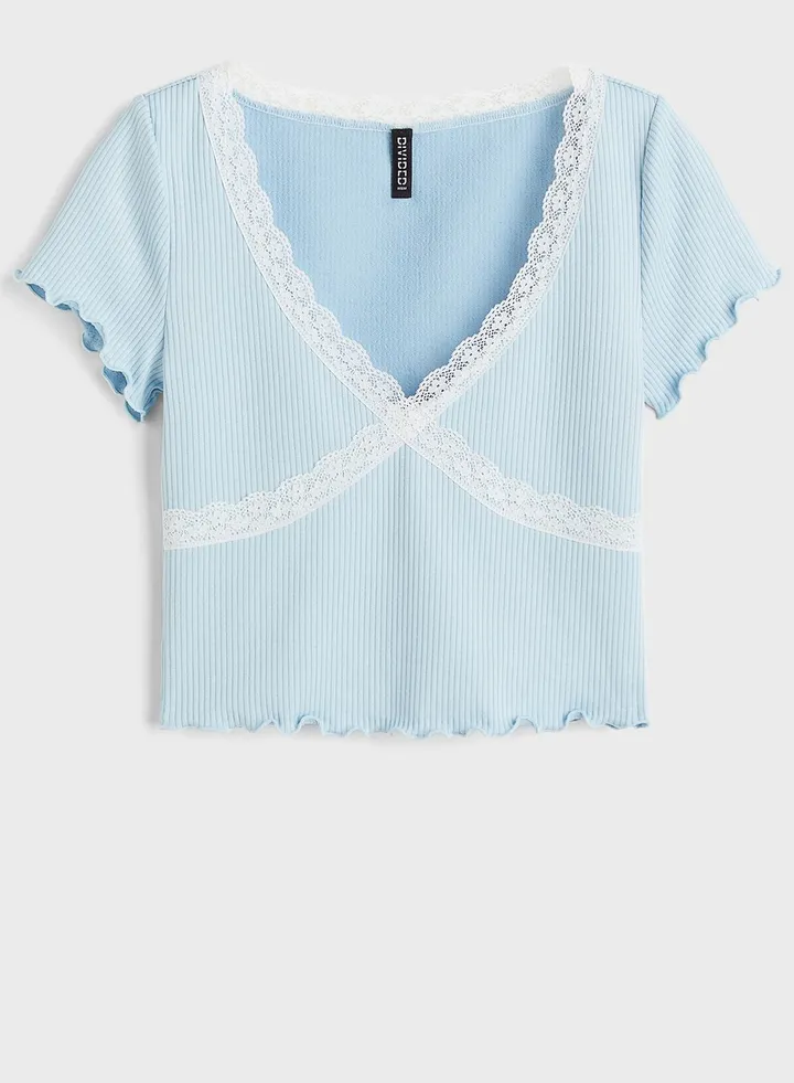 Lace Trim Ribbed Crop Top