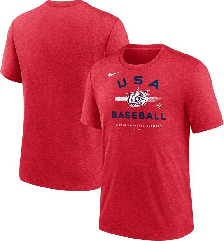 Men's Nike Heather Red Usa Baseball 2023 World Baseball Classic Tri-Blend T-shirt