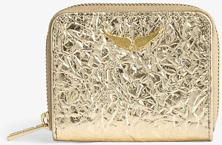 Womens Gold Mini ZV Crinkle-effect Leather Card Holder
