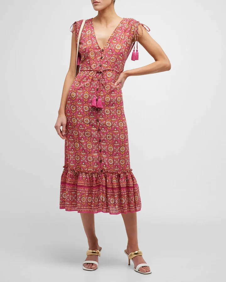 Arjuna Printed Cinch-Tie Midi Dress