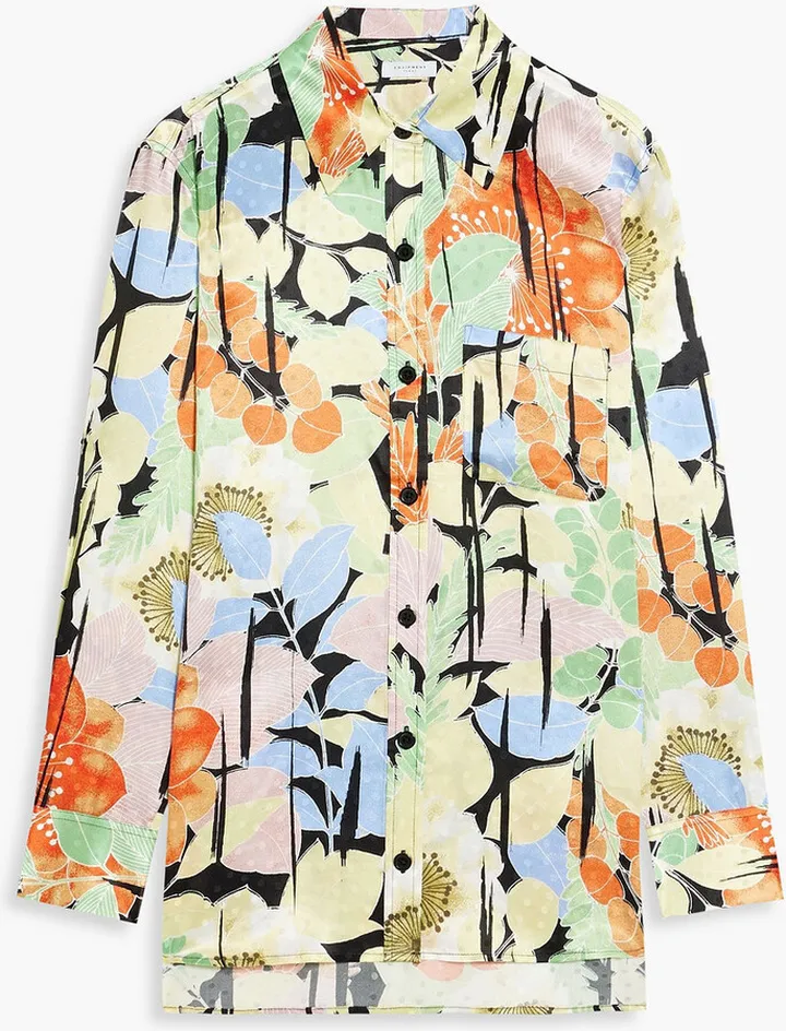 Bradner floral-print silk-satin jacquard shirt