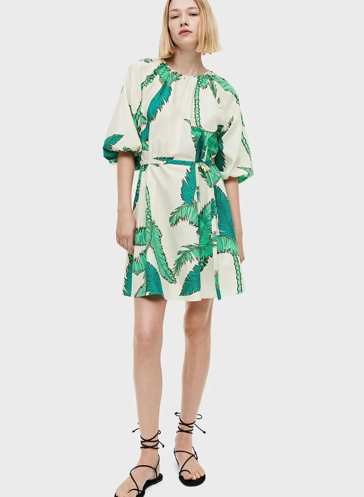 Puff Sleeve Belted Dress